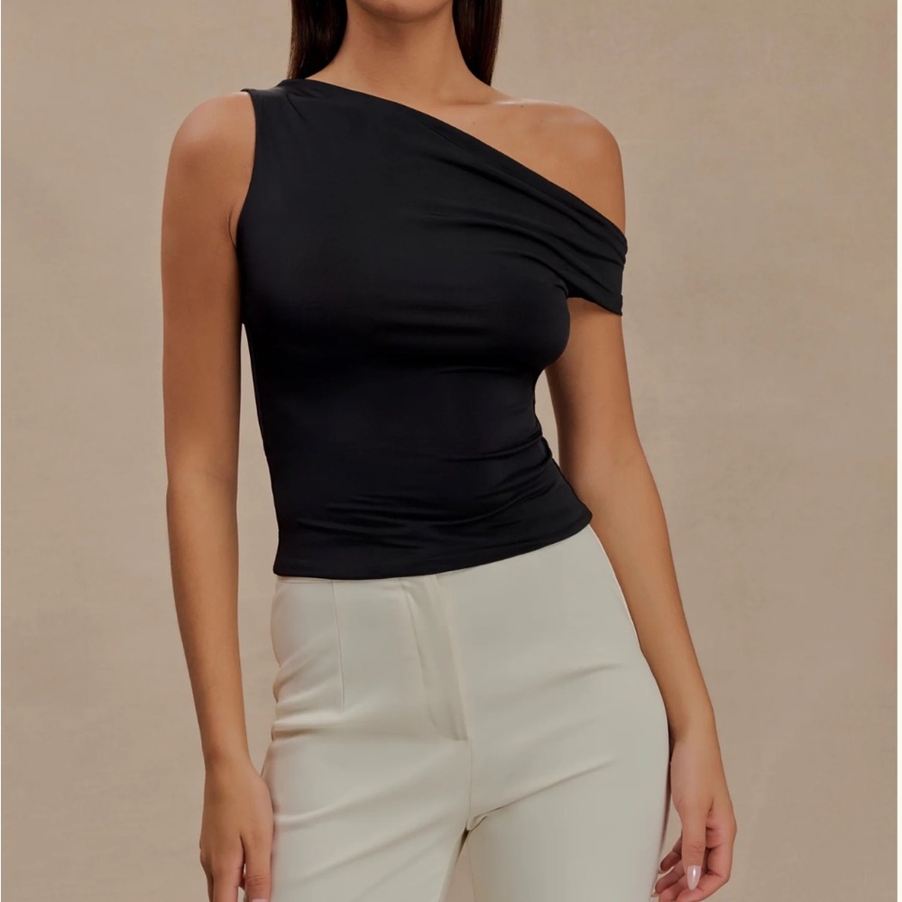 NWT Meshki Kacey Slinky Black Off Shoulder / One-Shoulder Top